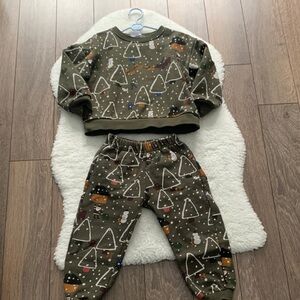 Zara Kids Forest Green and White Patterned Set